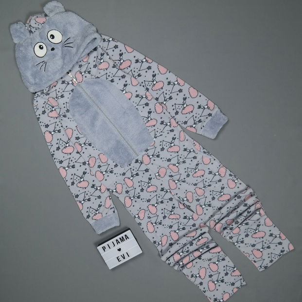 Rabit Desenli Kadın Polar Peluş Tulum Pijama Takımı - 3