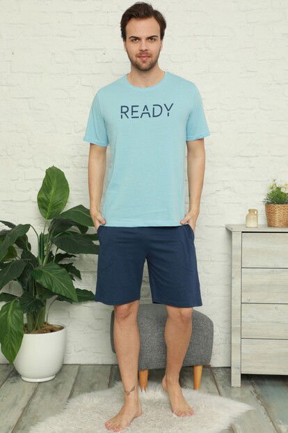 Ready Baskılı Şortlu Kısa Kollu Erkek Pijama Takımı - 1
