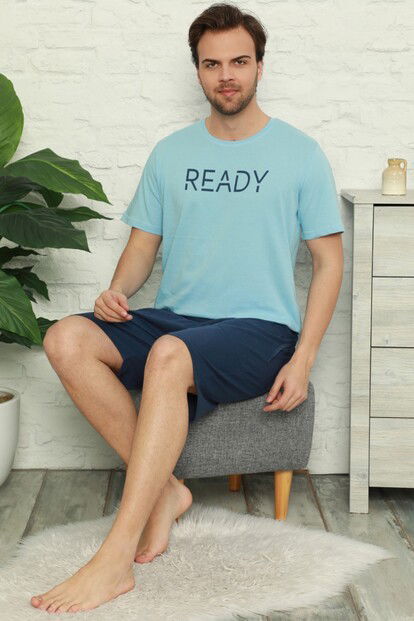 Ready Baskılı Şortlu Kısa Kollu Erkek Pijama Takımı - 2