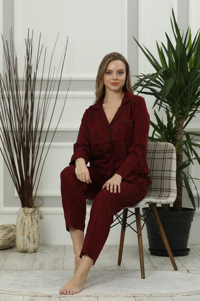 Reblack One Exclusive Collection Önden Düğmeli Uzun Kollu İpek Saten Pijama Takımı - 1