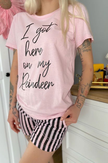 Reindeer Baskılı Şortlu Kadın Pijama Takımı - 2