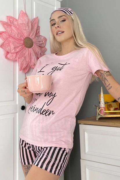Reindeer Baskılı Şortlu Kadın Pijama Takımı - 3