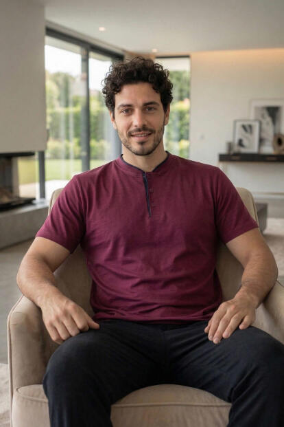 Royal Bordeaux Kısa Kollu Pat Detaylı Elegant Erkek Pijama Takımı - 3