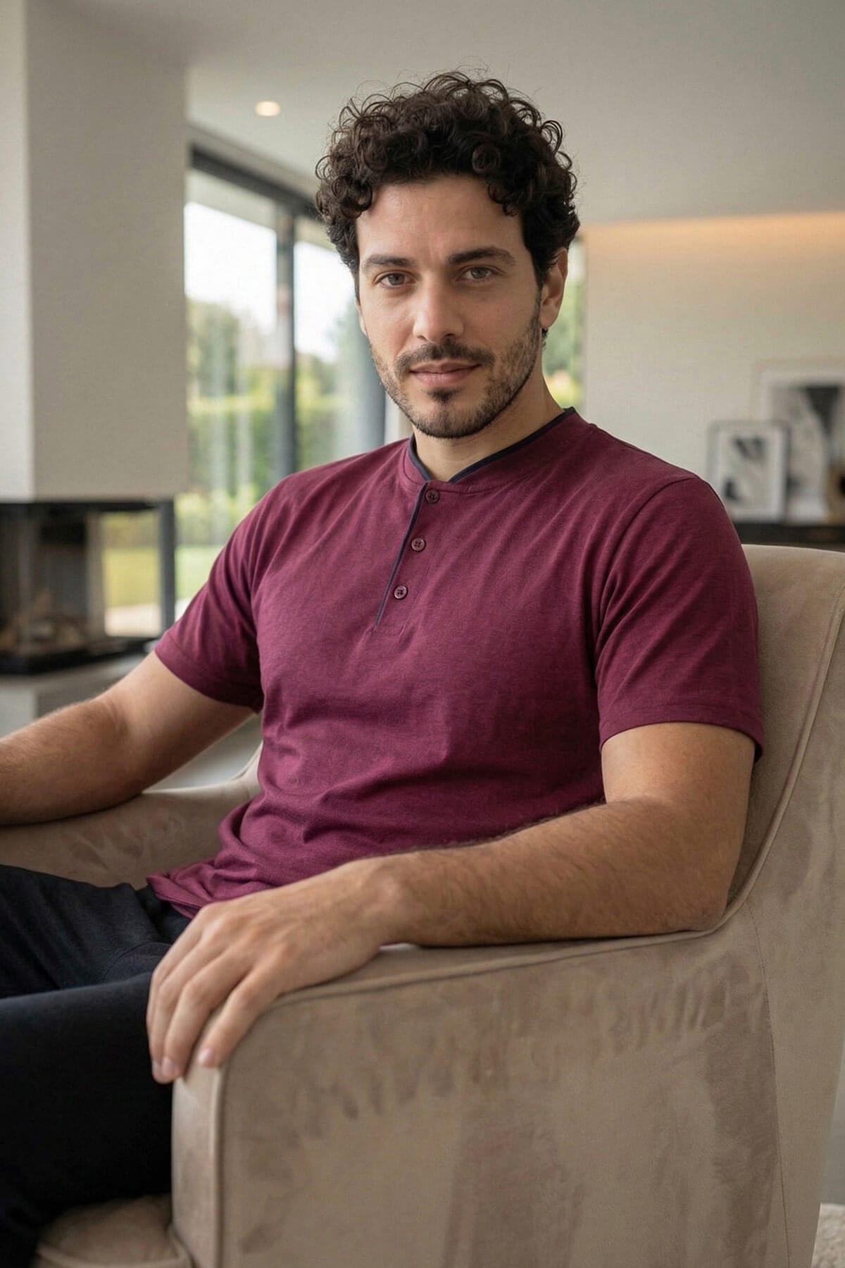 Royal Bordeaux Kısa Kollu Pat Detaylı Elegant Erkek Pijama Takımı - Pijamaevi (3)