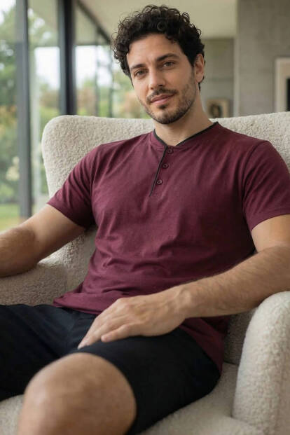 Royal Bordeaux Şortlu Pat Detaylı Elegant Erkek Pijama Takımı 