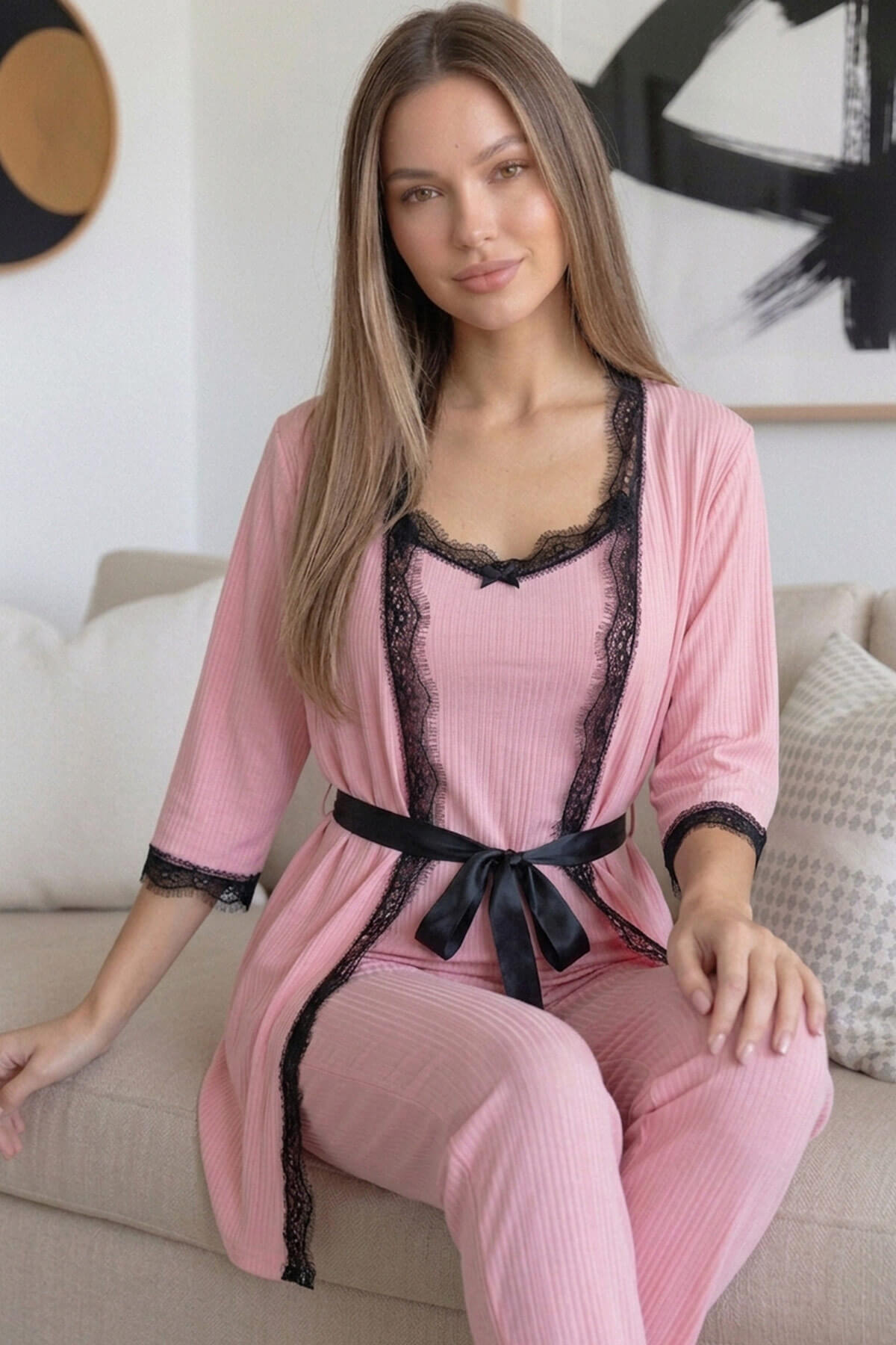 Salmon Desenli Sabahlıklı Pegasus Pijama Takımı - Pijamaevi (3)