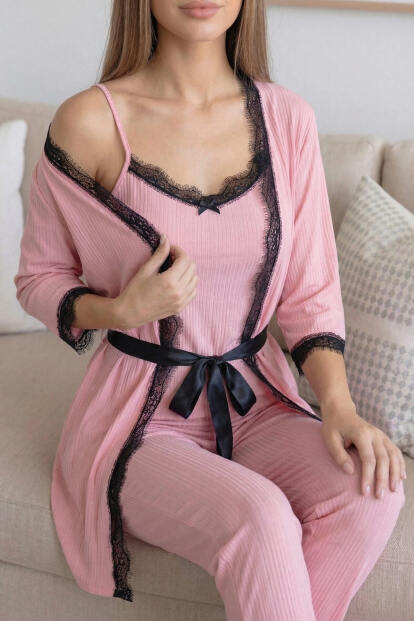 Salmon Desenli Sabahlıklı Pegasus Pijama Takımı - 5