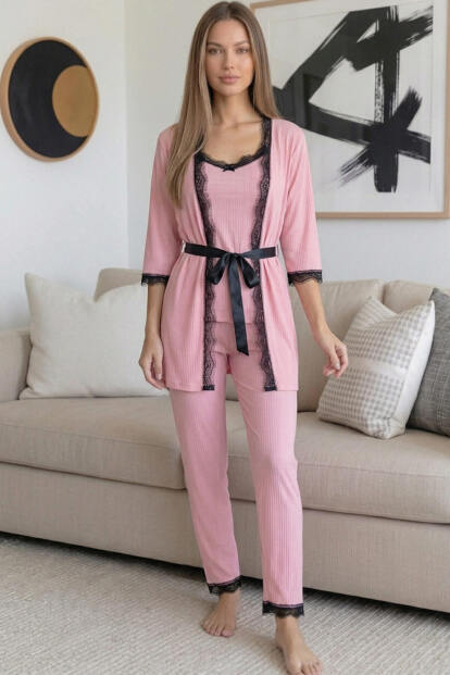 Salmon Desenli Sabahlıklı Pegasus Pijama Takımı - 7