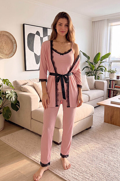 Salmon Desenli Sabahlıklı Pegasus Pijama Takımı - 7