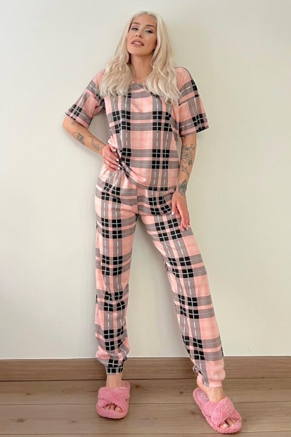 Salmon Frame Baskılı Kısa Kollu Kadın Pijama Takımı - 5