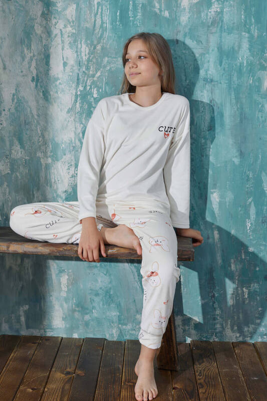 Sarı Cute Heart Desenli Exclusive Kadife Kız Çocuk Pijama Takımı  - Pijamaevi (1)