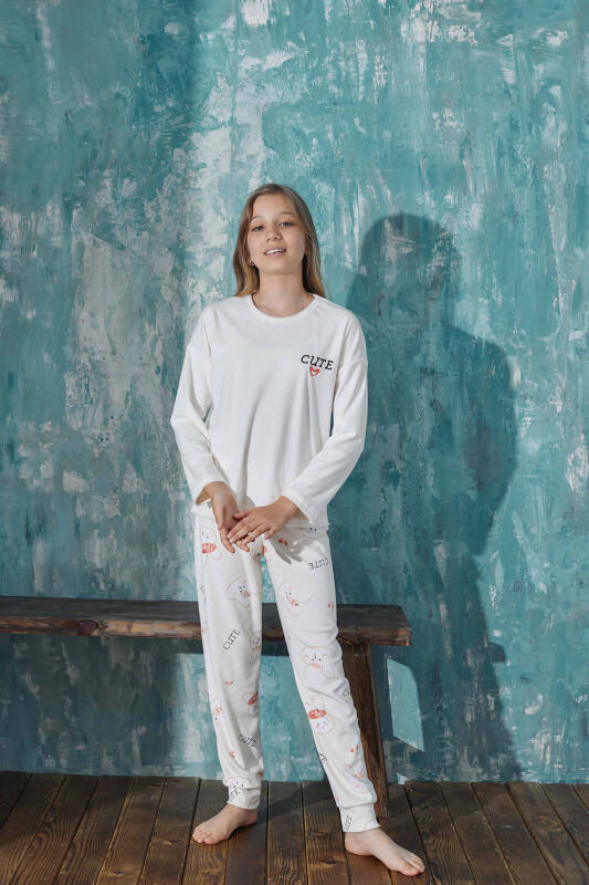 Sarı Cute Heart Desenli Exclusive Kadife Kız Çocuk Pijama Takımı  - Pijamaevi (2)