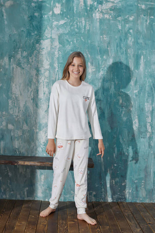 Sarı Cute Heart Desenli Exclusive Kadife Kız Çocuk Pijama Takımı  - Pijamaevi (3)