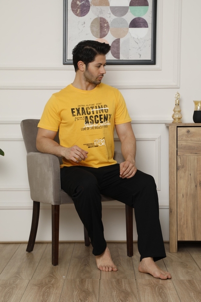 Sarı Exacting Baskılı Kısa Kollu Erkek Pijama Takımı - 2