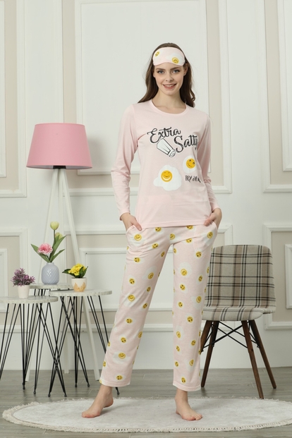 Sarı Sally Desenli Uzun Kollu Kadın Pijama Takımı - 1