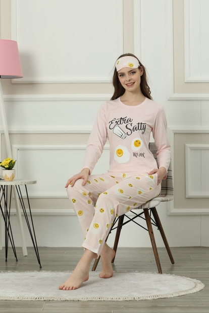Sarı Sally Desenli Uzun Kollu Kadın Pijama Takımı - 2