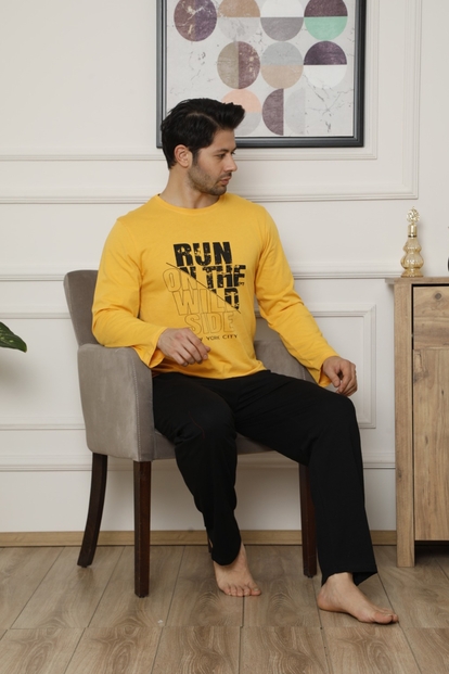 Sarı Wild Baskılı Uzun Kollu Erkek Pijama Takımı - 2