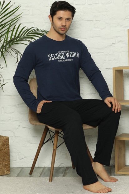 Second World Baskılı Uzun Kollu Erkek Pijama Takımı - 2