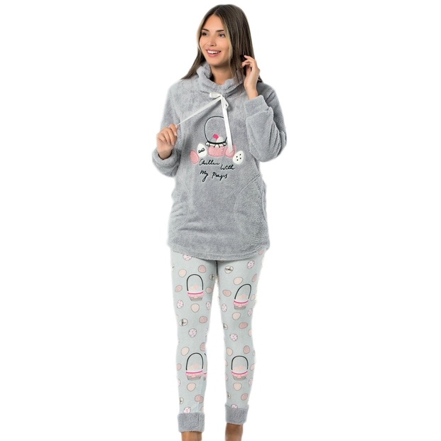 Sepet Desenli Tam Peluş Pijama Takımı - 1