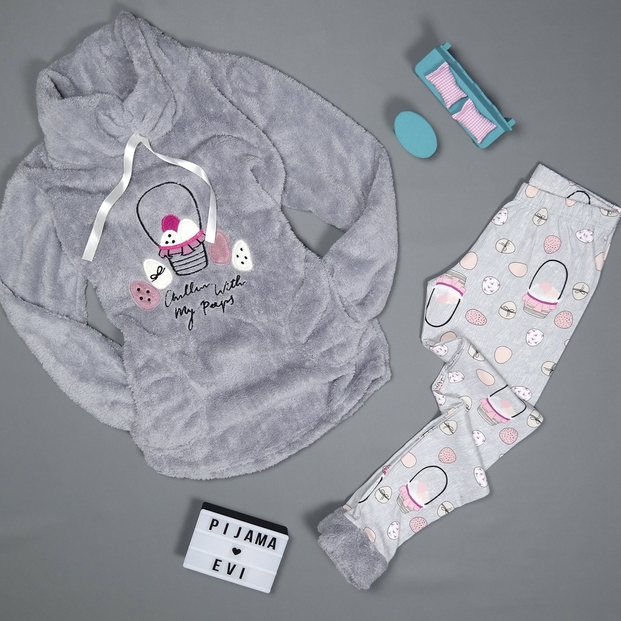 Sepet Desenli Tam Peluş Pijama Takımı - 2