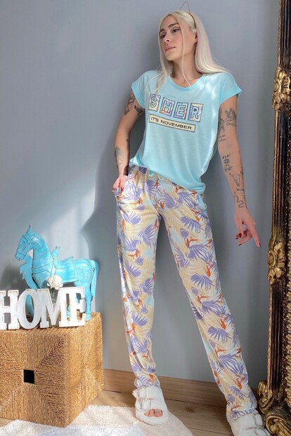 She November Baskılı Örme Kısa Kol Kadın Pijama Takımı - 2