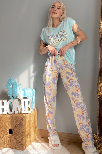 She November Baskılı Örme Kısa Kol Kadın Pijama Takımı - 4