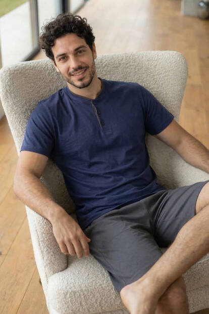 Signature Navy Şortlu Pat Detaylı Elegant Erkek Pijama Takımı - 4