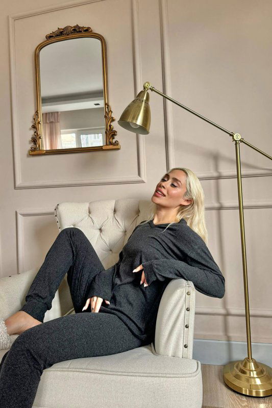 Siyah Bambu Uzun Kol Kadın Pijama Takımı - Pijamaevi (1)