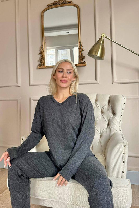 Siyah Bambu Uzun Kol Kadın Pijama Takımı - Pijamaevi (2)