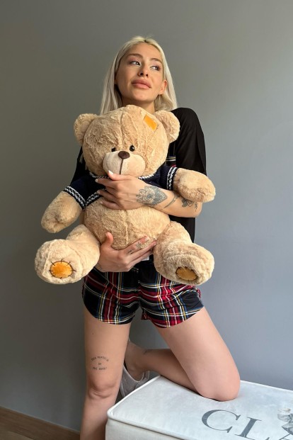 Siyah Cep Detaylı Bambu Şortlu Kadın Pijama Takımı - 3