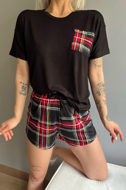 Siyah Cep Detaylı Bambu Şortlu Kadın Pijama Takımı - 4