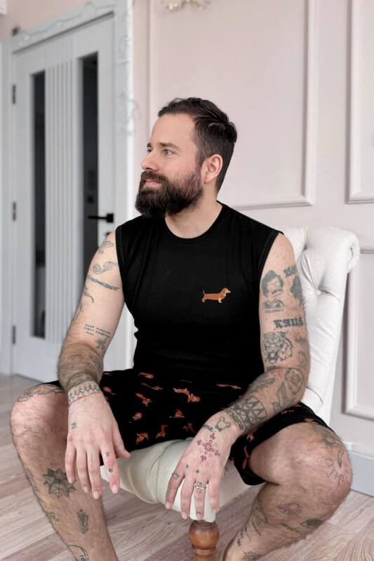 Siyah Dasch Baskılı Sıfır Kol Şortlu Erkek Pijama Takımı - Pijamaevi (1)