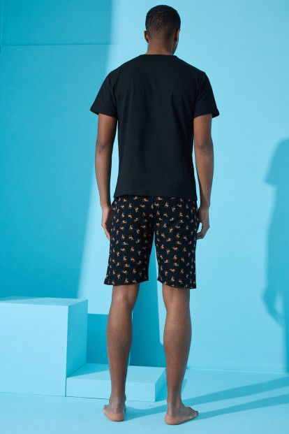 Siyah Deer Baskılı Şortlu Erkek Pijama Takımı - 5