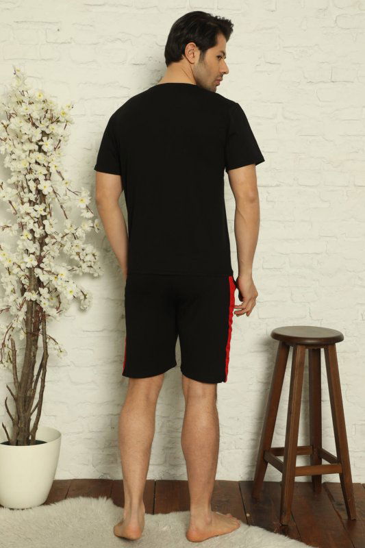 Siyah Düz Basic Şortlu Kısa Kollu Erkek Pijama Takımı - Pijamaevi (3)