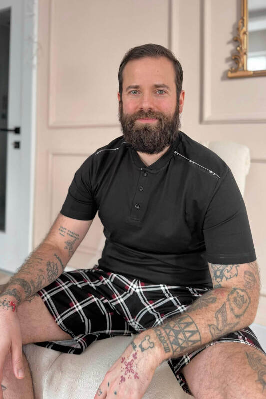 Siyah Ekose Line Edge Detaylı Şortlu Kısa Kollu Erkek Pijama Takımı - Pijamaevi (1)