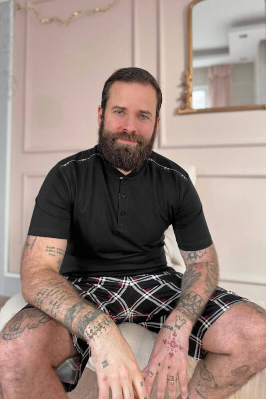 Siyah Ekose Line Edge Detaylı Şortlu Kısa Kollu Erkek Pijama Takımı - Pijamaevi (2)