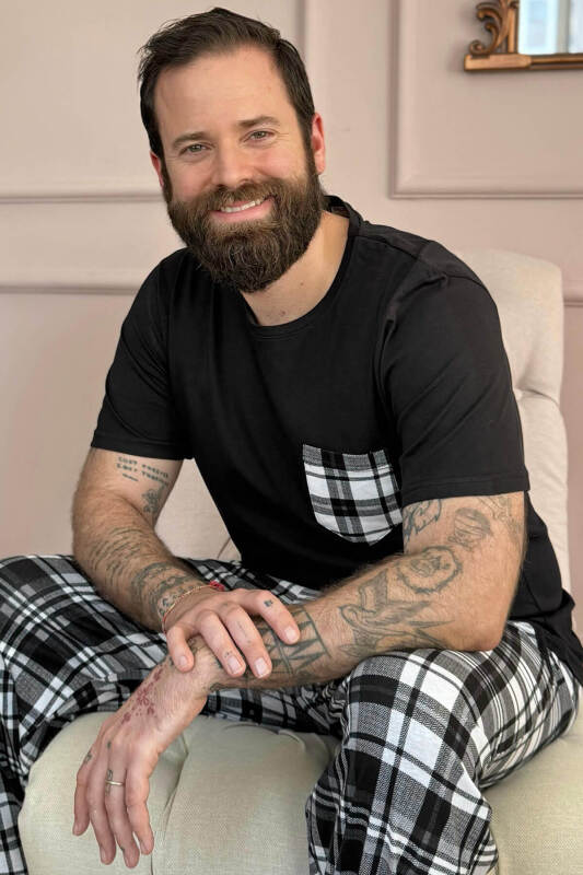 Siyah Füme Ekose Cep Detay Kısa Kollu Erkek Pijama Takımı - Pijamaevi