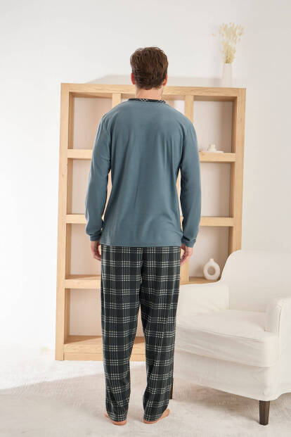 Siyah Gri Ekose Desenli Elegant Erkek Pijama Takımı - 4