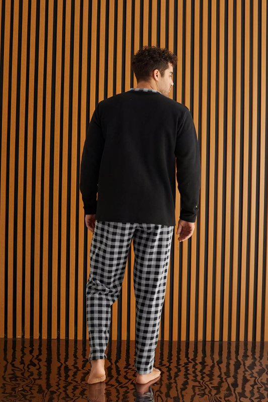 Siyah Gri Ekose Desenli Polar Erkek Pijama Takımı - Pijamaevi (2)