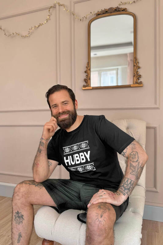 Siyah Hubby Şortlu Sevgili Aile Pijaması - Erkek Takımı - Pijamaevi (1)