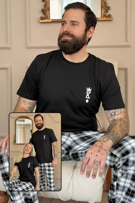 Siyah King Kısa Kol Sevgili Aile Pijaması - Erkek Takımı - Pijamaevi