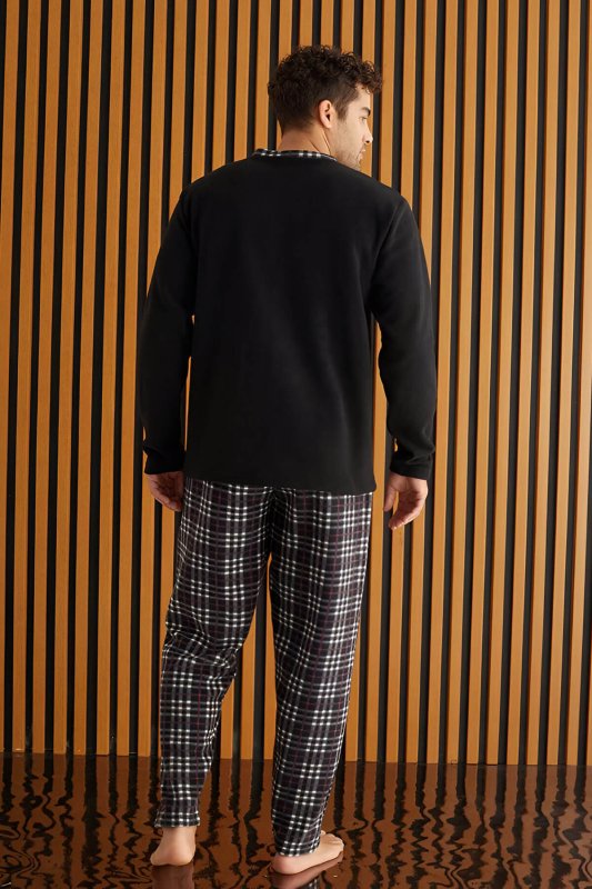 Siyah Kırmızı Ekose Desenli Polar Erkek Pijama Takımı - Pijamaevi (2)