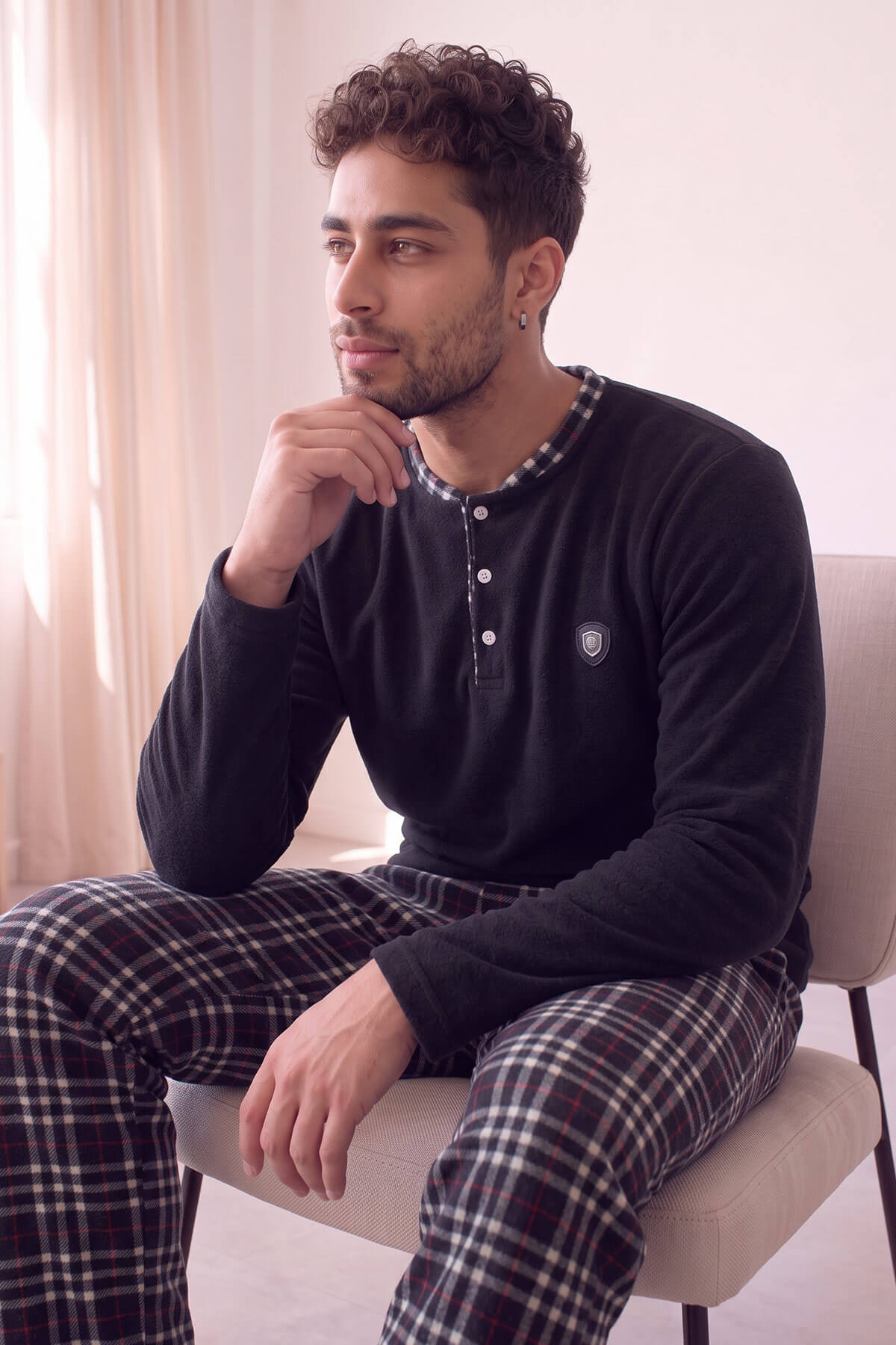 Siyah Kırmızı Ekose Desenli Polar Erkek Pijama Takımı - Pijamaevi (3)