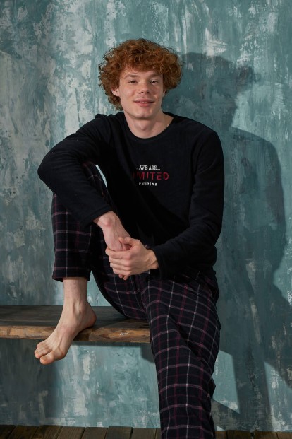 Siyah Limited Desenli Polar Erkek Pijama Takımı - 2