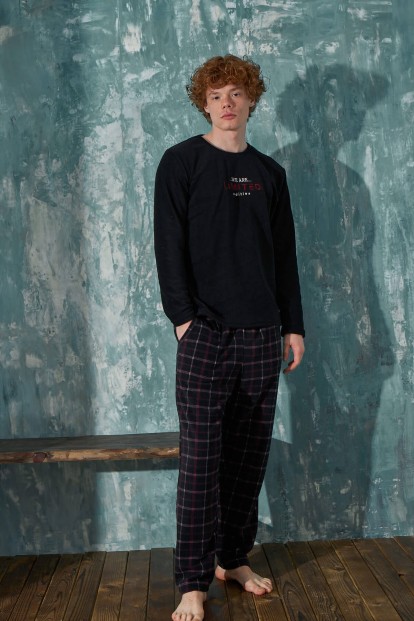 Siyah Limited Desenli Polar Erkek Pijama Takımı - 3