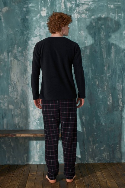 Siyah Limited Desenli Polar Erkek Pijama Takımı - 5