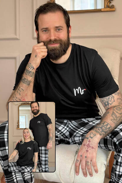 Siyah Mr. Kısa Kol Sevgili Aile Pijaması - Erkek Takımı - 8