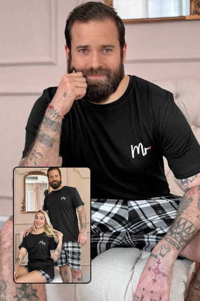 Siyah Mr Şortlu Sevgili Aile Pijaması - Erkek Takımı - 8