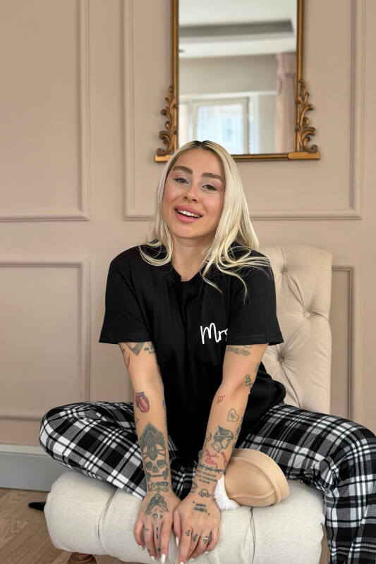 Siyah Mrs Kısa Kol Sevgili Aile Pijaması - Kadın Takımı - Pijamaevi (2)