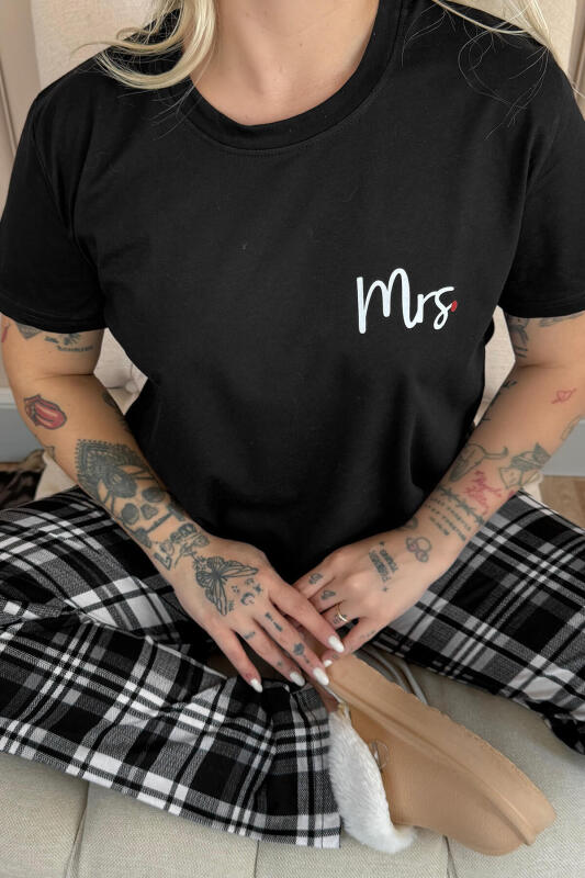 Siyah Mrs Kısa Kol Sevgili Aile Pijaması - Kadın Takımı - Pijamaevi (3)